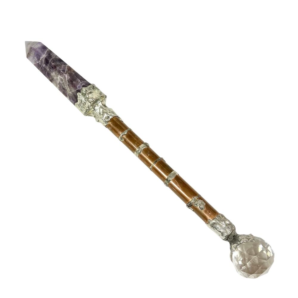 Amethyst Crystal Wand Purple Obelisk Tower Stone Glass Ball Silver Copper Rod
